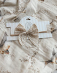 Linen Prairie Bow Headband - Beige Gingham