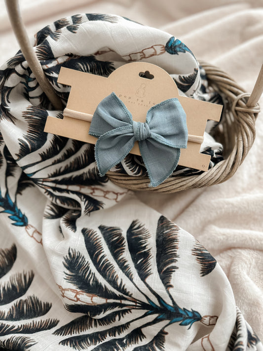 Linen Bow Headband - Ocean