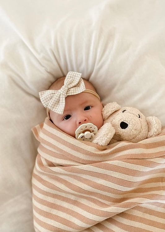 Baby Bow Headband - Beige Check